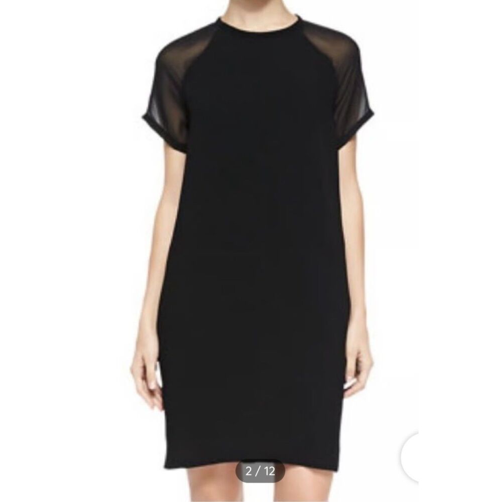 Vince Black Sheer-Sleeve Shift Dress Loose Business Casual Work Dress